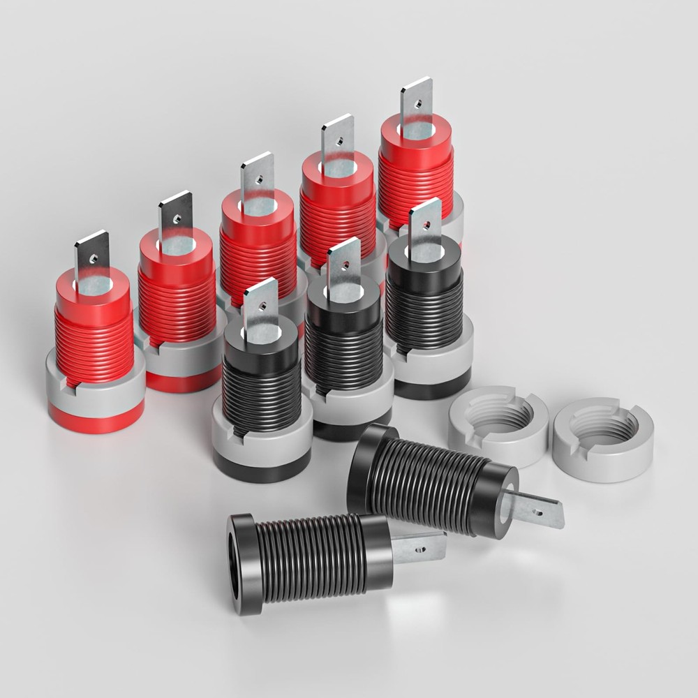 10PCS 4mm Banana Female Jack Panel Mount Socket Binding Post Adapters Red&Bla...