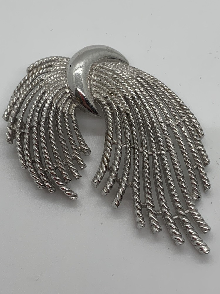 Trifari Crown Silvertone Swirl Brooch, signed
