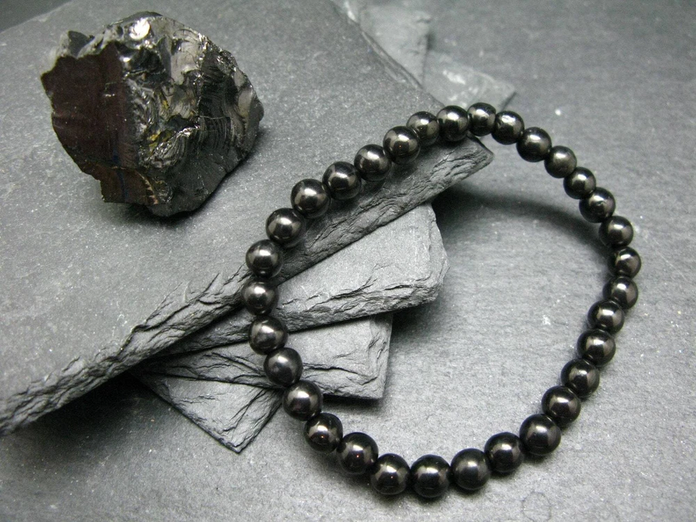 Elite Noble Shungite Genuine Bracelet ~ 6mm Round Beads