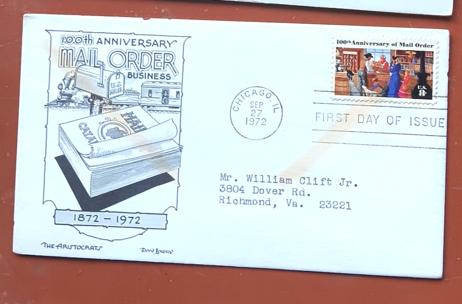 MAIL ORDER BUSINESS 100TH ANNIVERSARY 1972 ARISTOCRATS LOWRY CACHET FDC