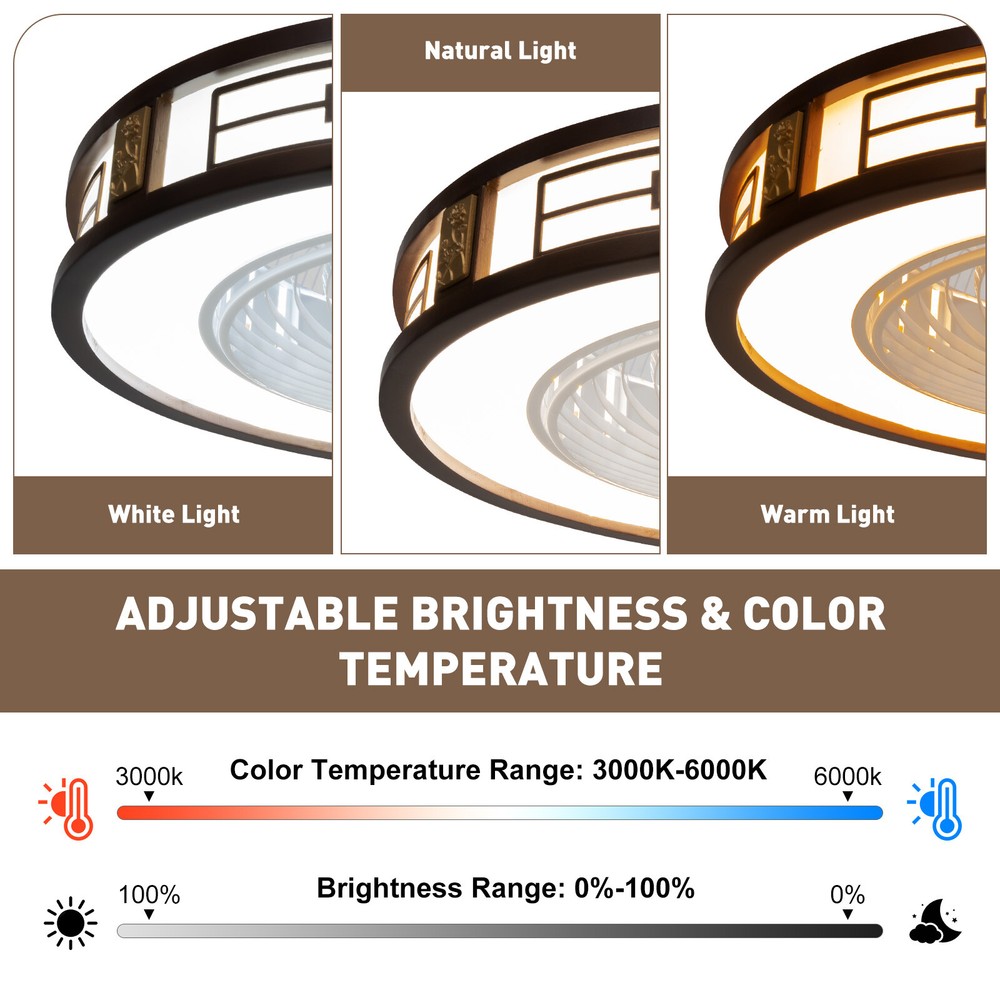 LED Ceiling Fan Light Modern Dimmable Chandelier Lamp w/Remote Control Round US