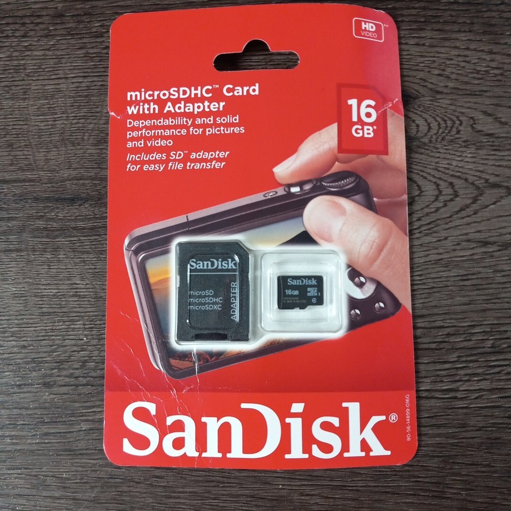 SanDisk MicroSDHC Card with Adapter Sealed NOS 16GB Memory