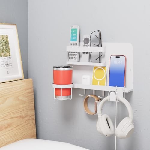 Versatile Bedside Wall Organizer, Floating Bedside Shelves, Wall Mount White