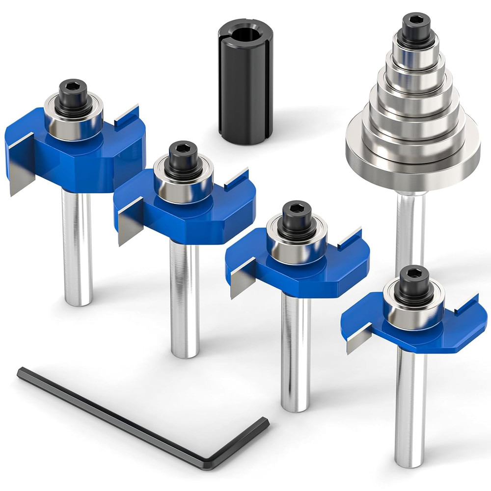 4-Piece Rabbet Router Bit Set with Interchangeable Bearings