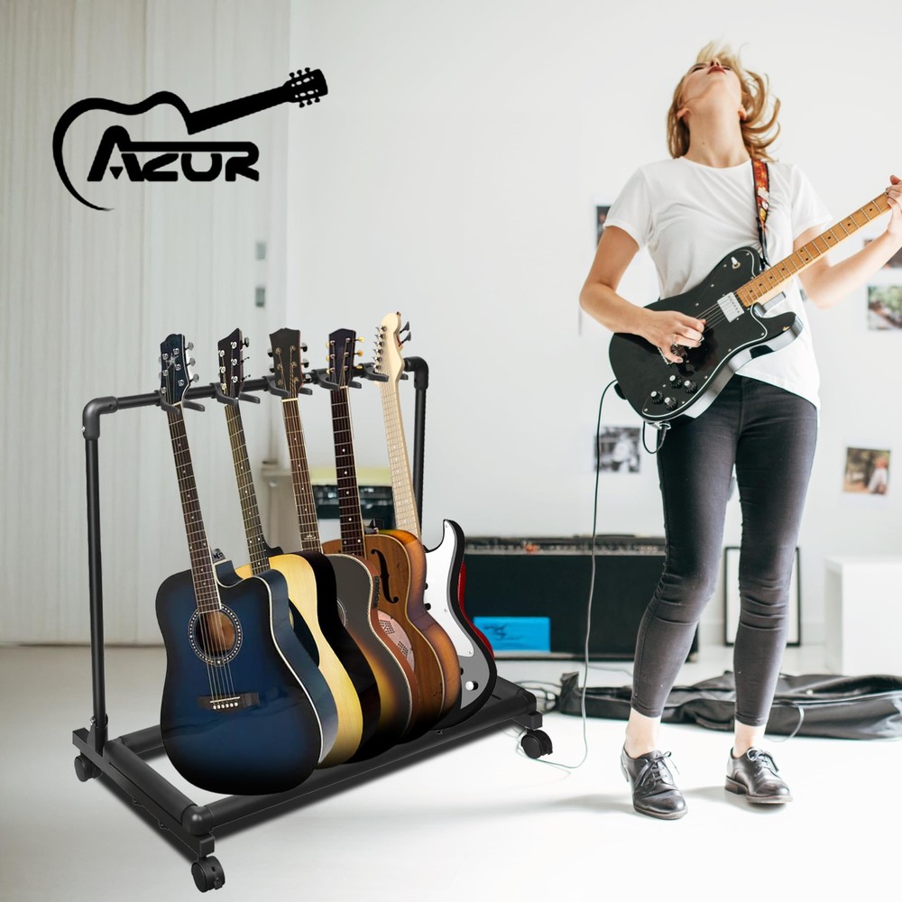 5 Multi Guitar Stand Rack with Wheels, Folding Design 5 Holder Multiple Guita...