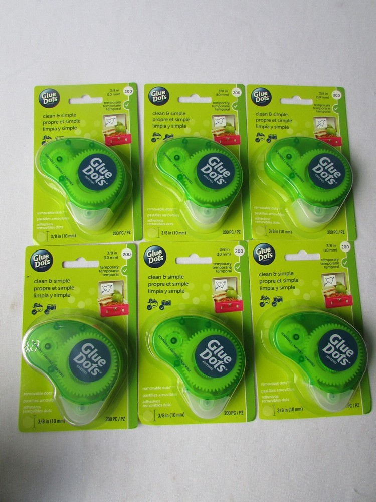 Removable Craft Glue Dots - Mess-Free Double-Sided Tape - 1200 Dots - 6 Pack