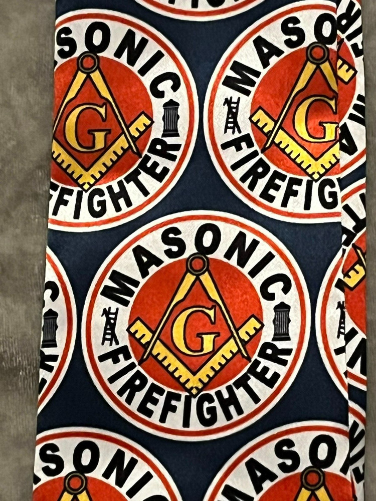 Master Mason Firefighter Square Compass Necktie Fraternity Blue Tie NEW!