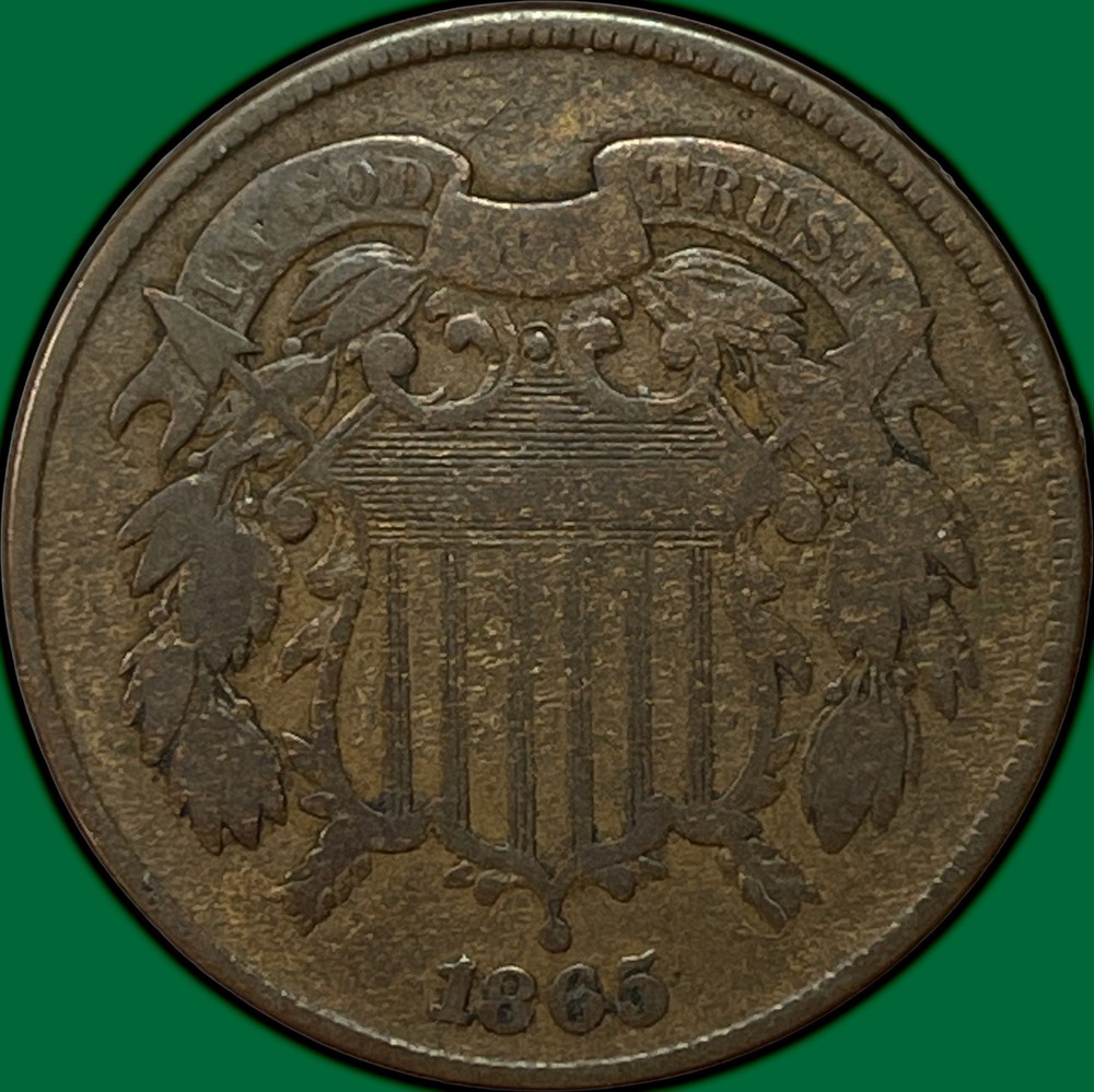 1865 Two Cent Piece Very Fine VF Coin #38817