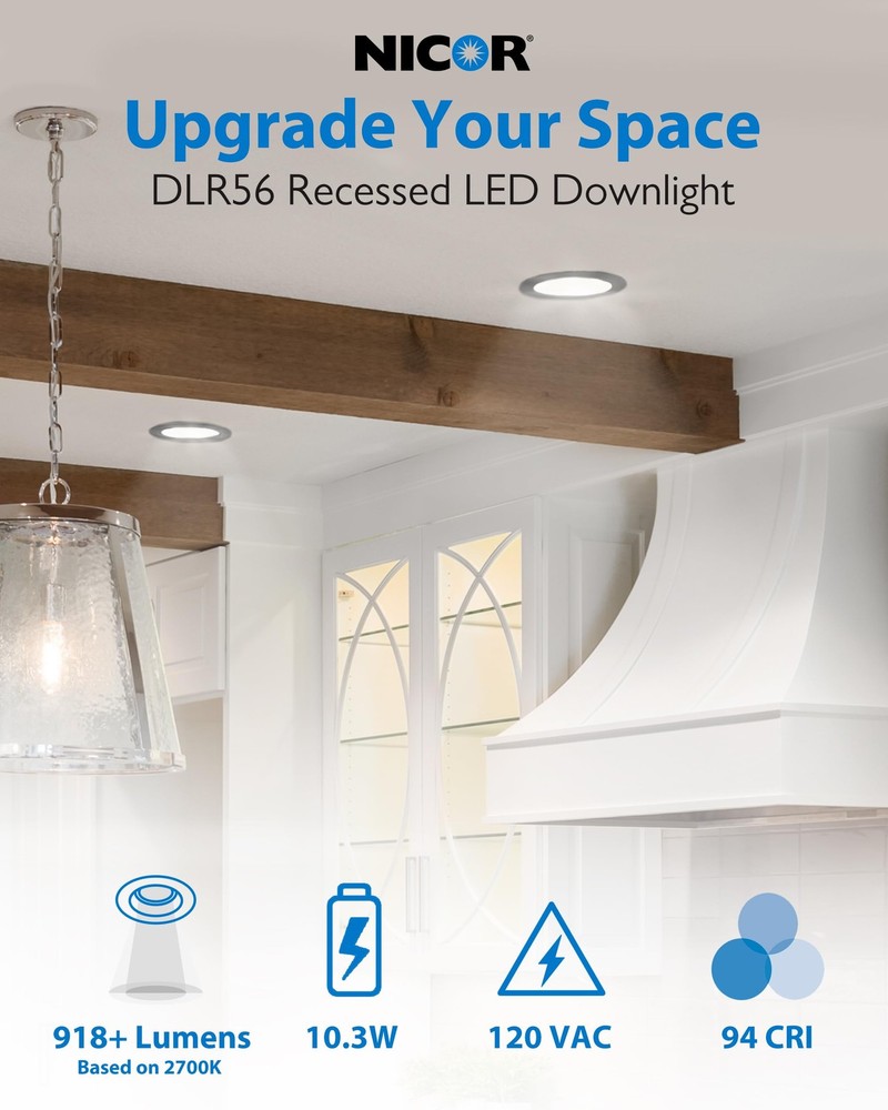 NICOR DLR56 5/6 inch Selectable LED Recessed Downlight - Dimmable 2700-5000K
