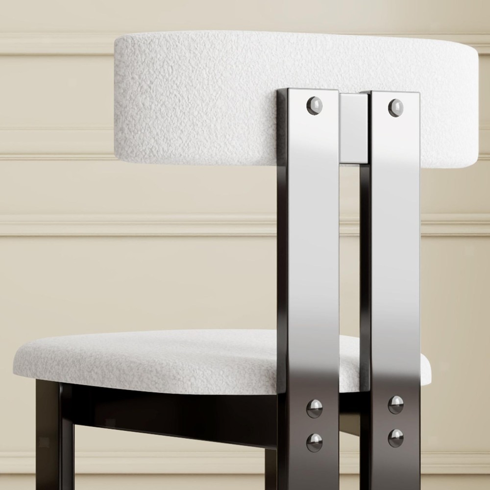 Vertical Backrest Kitchen Chairs White Velvet Upholstered Solid Wood Frame
