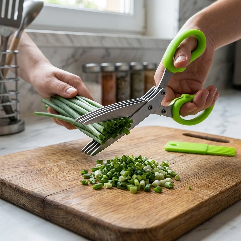 5-Blade Kitchen Scissors Stainless Steel Multi-Layer Herb Cutter Cooking Tool