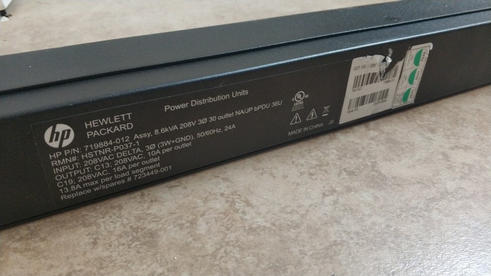 HP H5M62A 8.6KVA 200-208V 24A MID-HEIGHT VERTICAL BASIC PDU