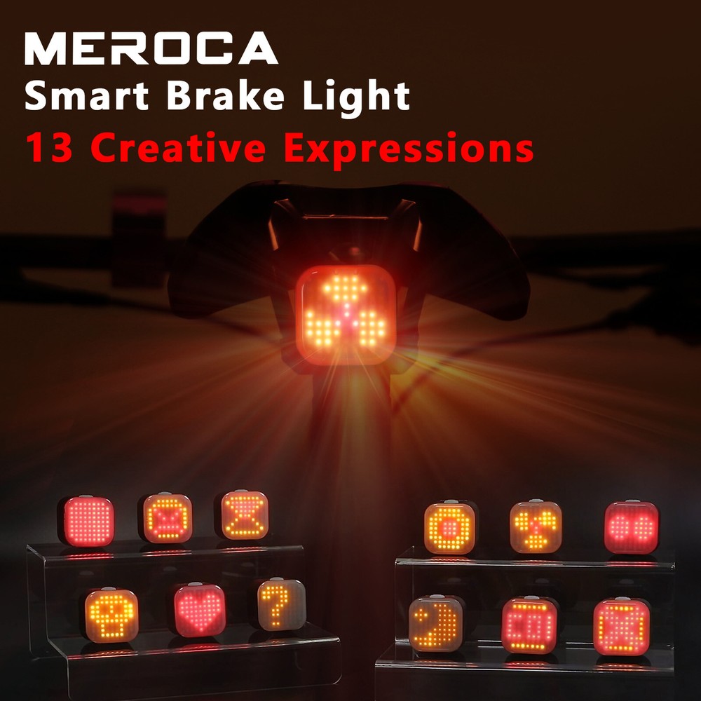 MEROCA Bicycle Brake Light Creative Expression 100 Lumen Smart Sensor for AirTag