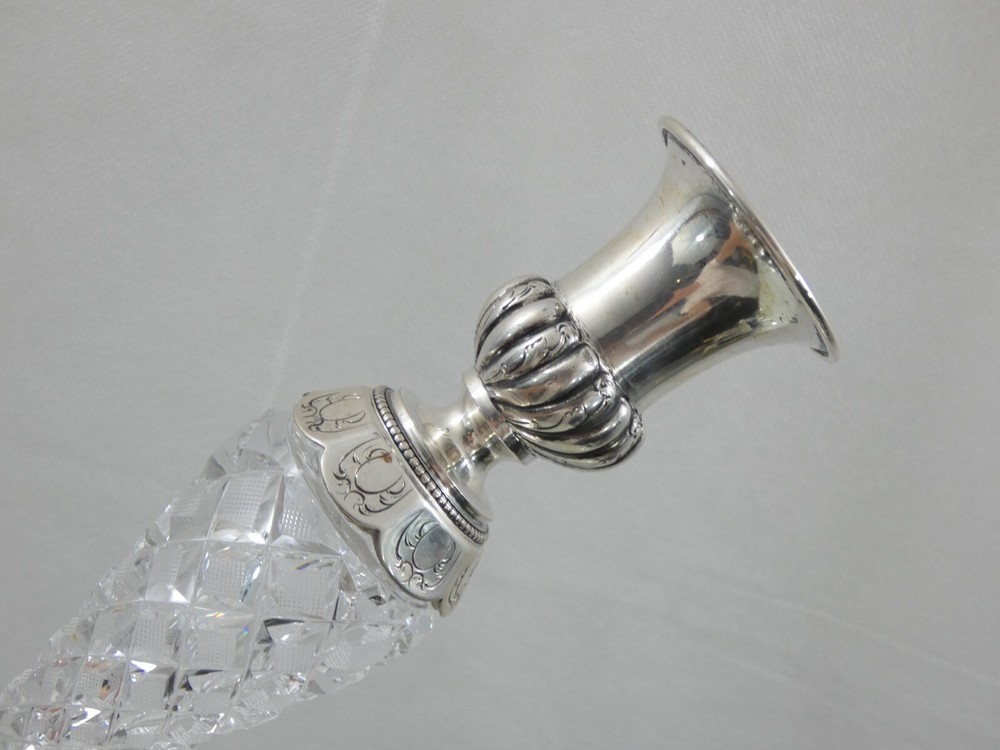 GORGEOUS ANTIQUE SILVER / CUT CRYSTAL PAIR CANDLESTICKS FINE QUALITY sterling