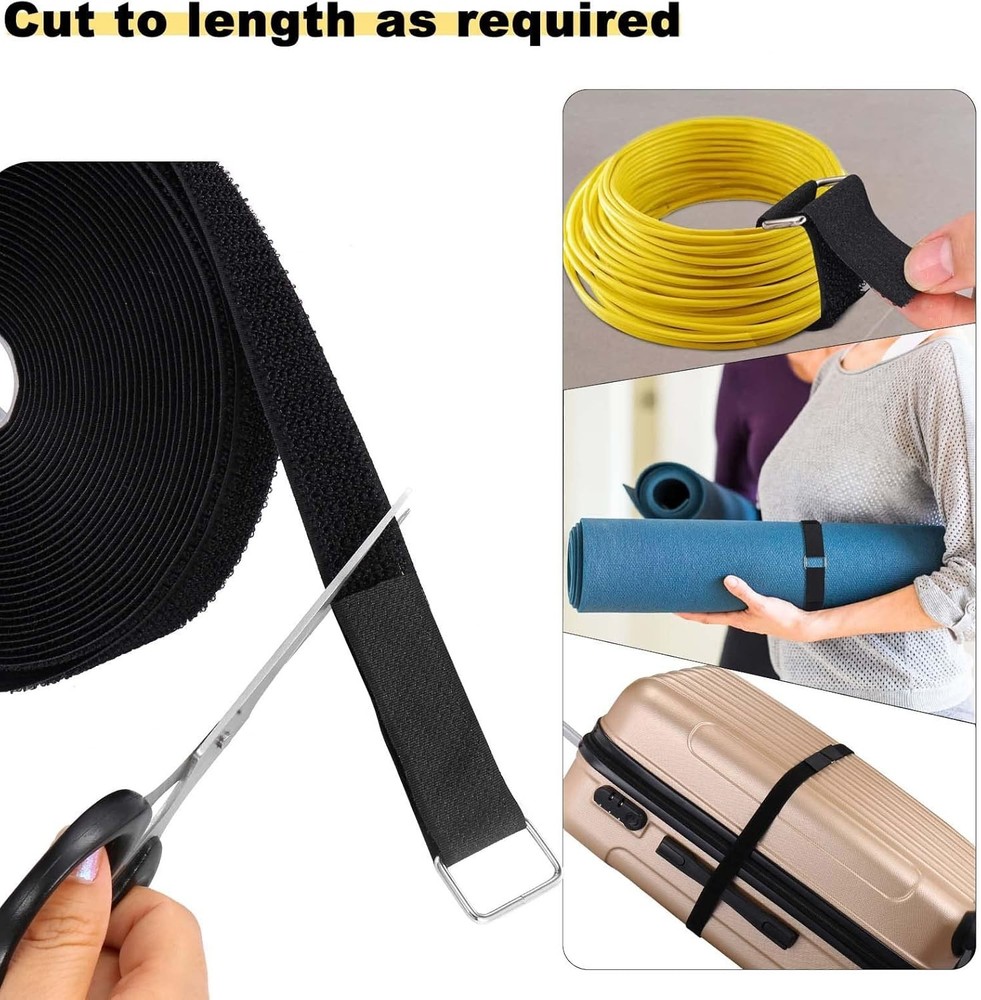 Durable Black Hook and Loop Straps - Adjustable & Reusable Cable Ties 50 Count