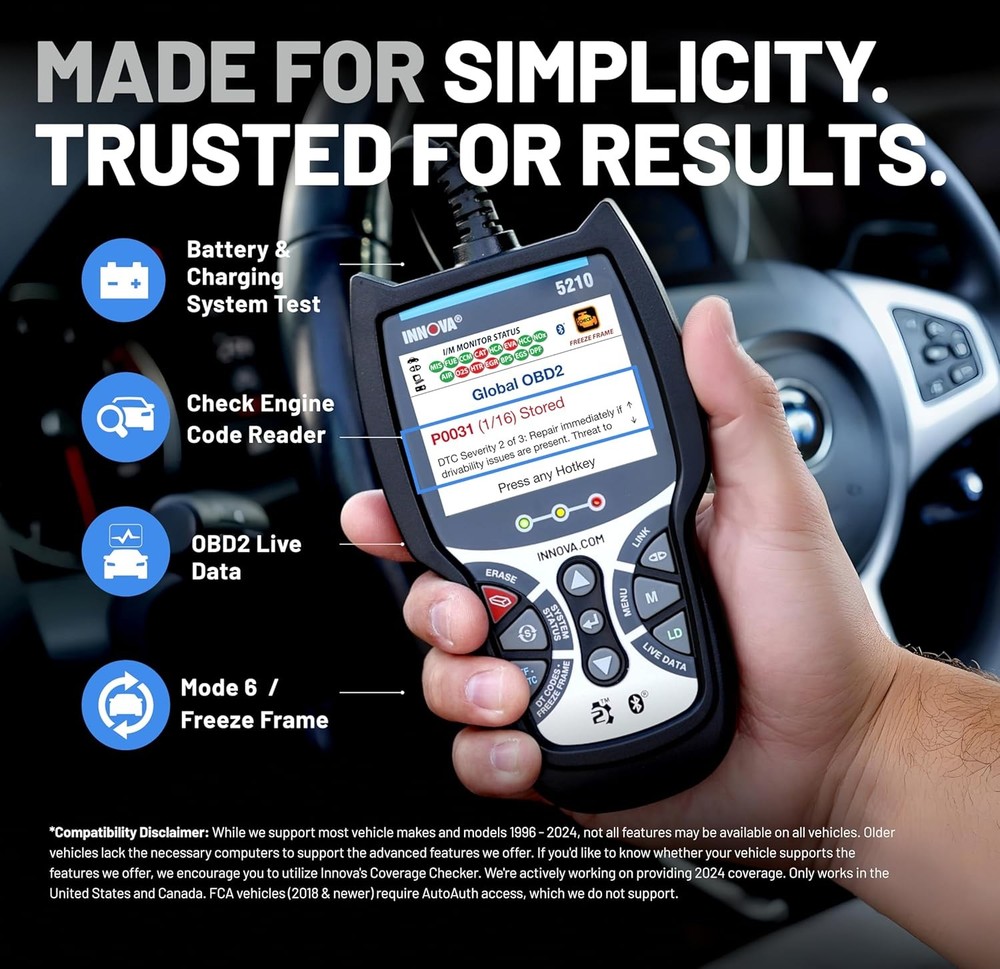 5210 OBD2 Scanner & Engine Code Reader, Battery Tester, Live Data, Oil Reset, Ca
