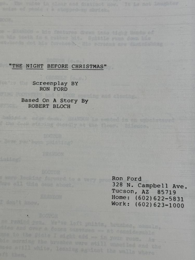 "THE NIGHT BEFORE CHRISTMAS" Script by RON FORD based on ROBERT BLOCH Story
