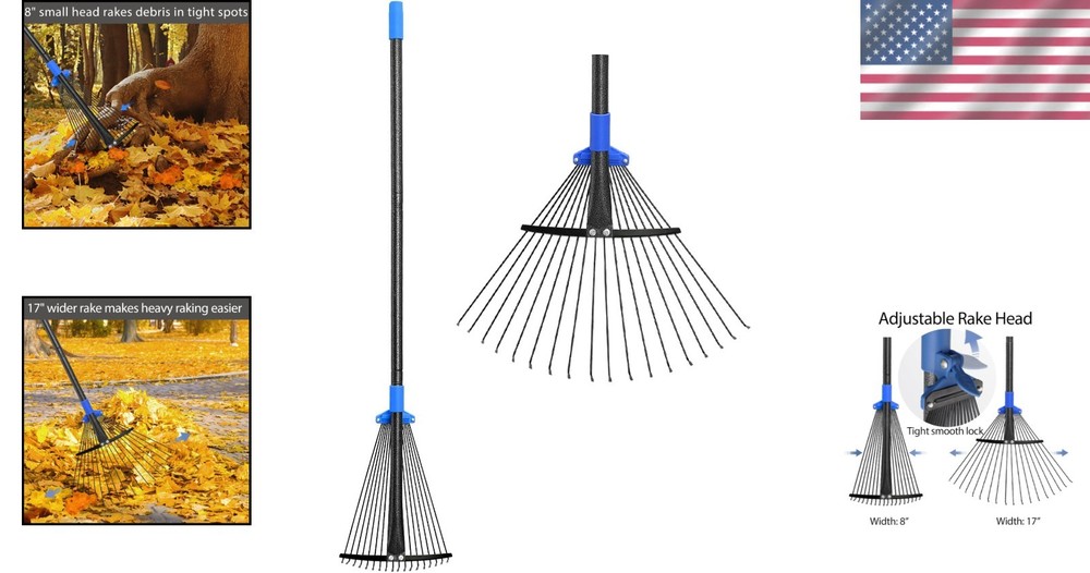 Durable Adjustable Leaf Rake for Lawn Care - Long Handle & Lightweight Design