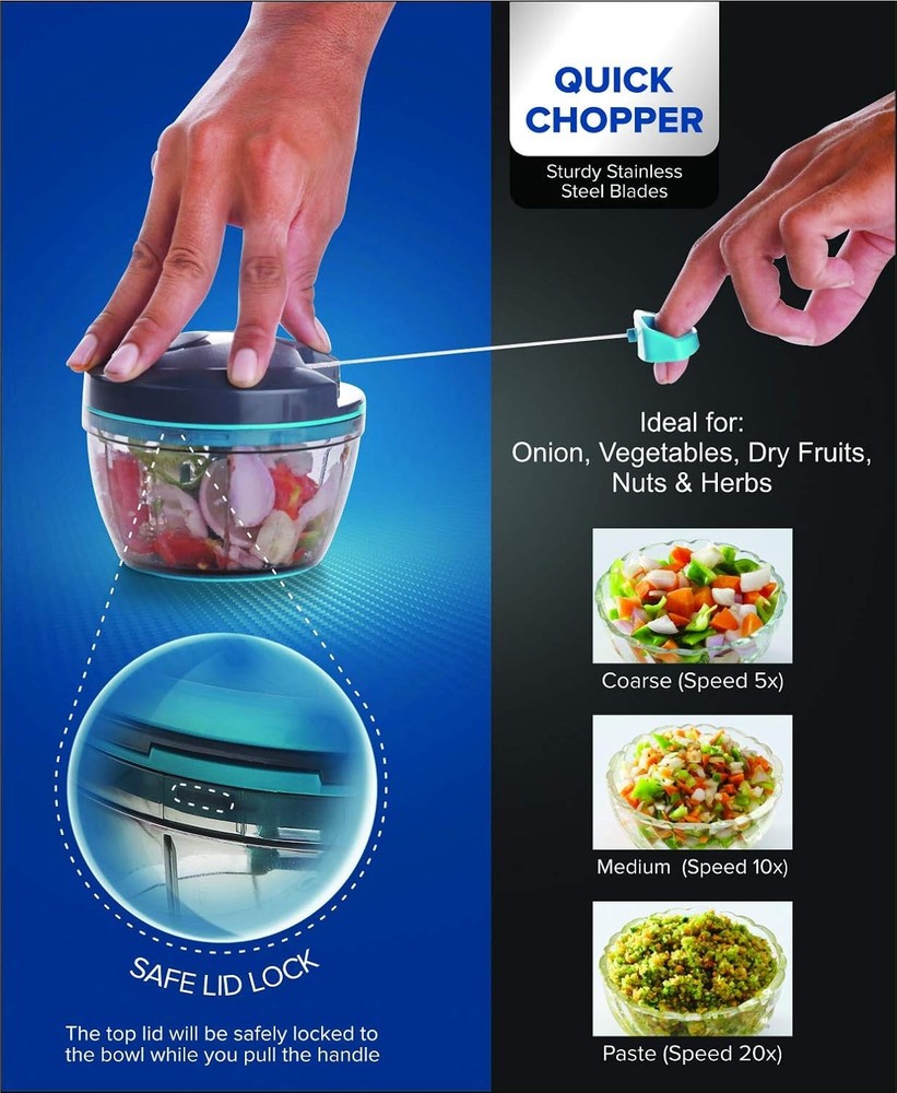 Manual Food Processor Portable EasyPull Hand String Stainless Steel Food Chopper