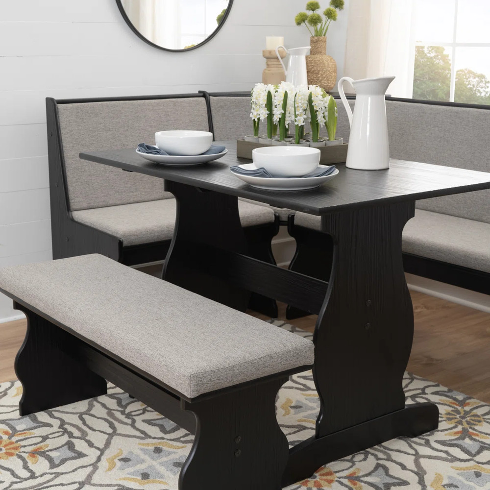 3 pc Gray Black Top Breakfast Nook Dining Set Corner Booth Bench Kitchen Table