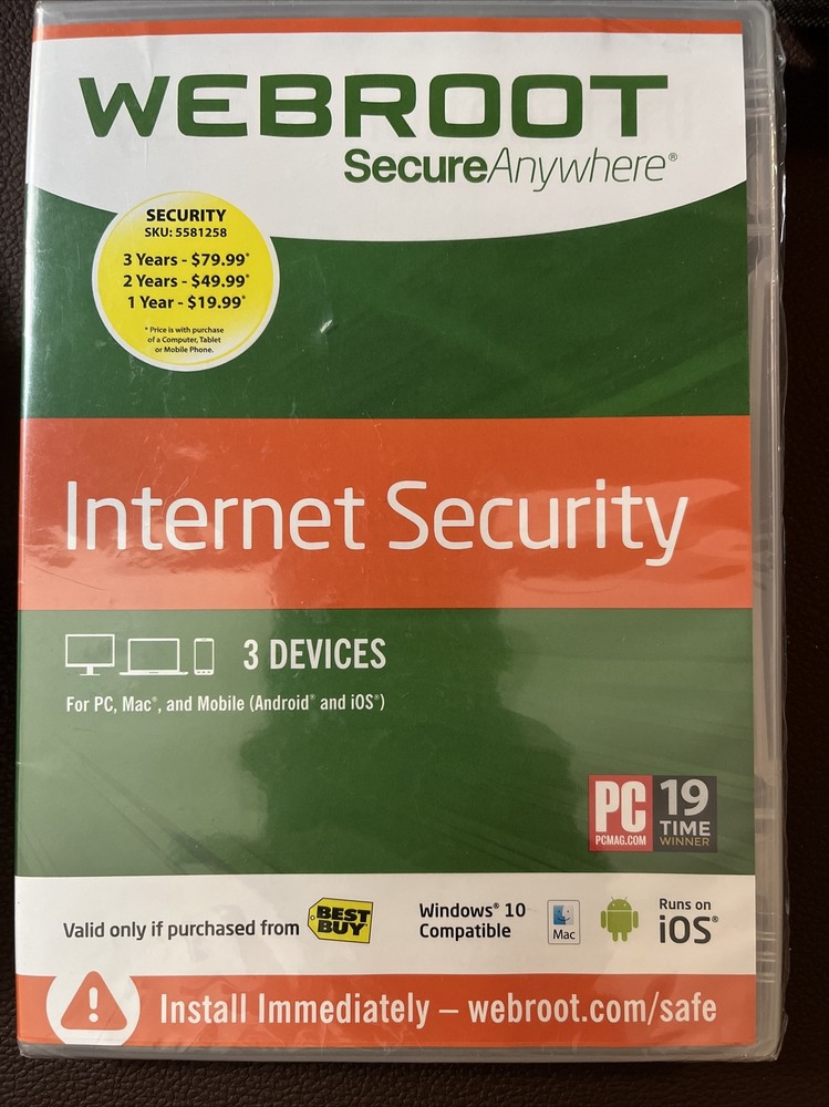 Webroot Secure Anywhere Internet Security 3 Device Software CD Windows IOS Mac~
