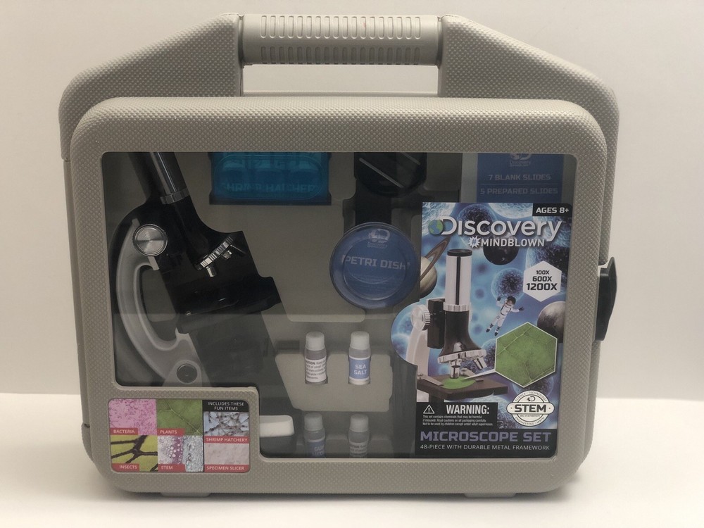 Microscope Set 48-Piece with Durable Metal Framework, 120X-1200X Magnification