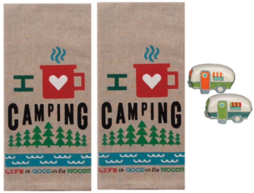 Camper 4 Piece Kitchen Bundle, Towels with Salt and Pepper Shakers