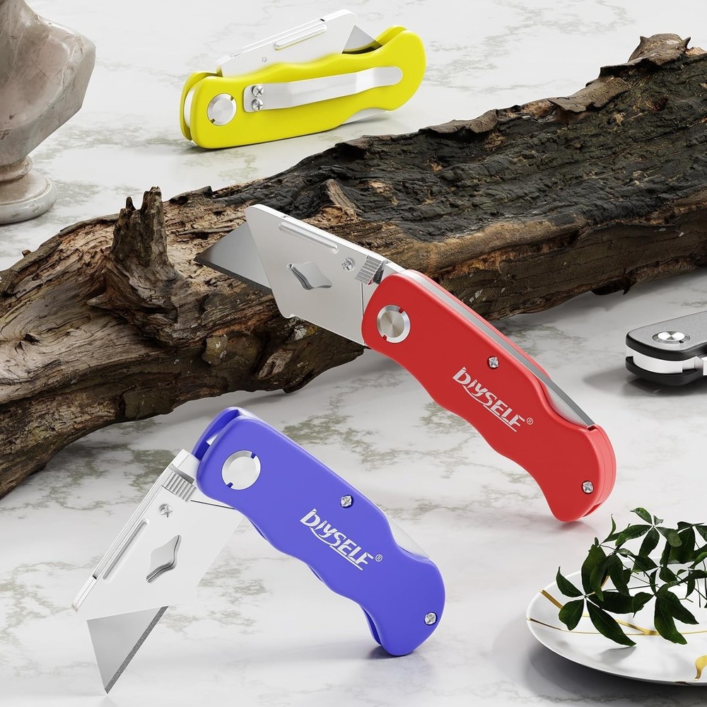 4 Pack Folding Utility Knife Box Cutter Razor Blade Set with 10 Extra Blades