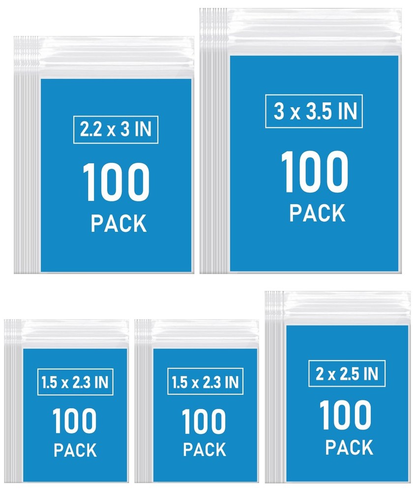 500 PCS Small Plastic Bags, Mini Resealable 4 Different Sizes