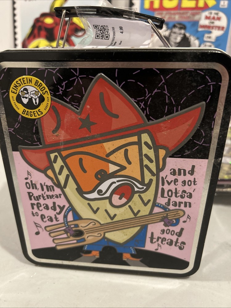 2002 Einstein Bros Bagels Lunch Time Metal Lunch Box-Western Theme Do Si Do