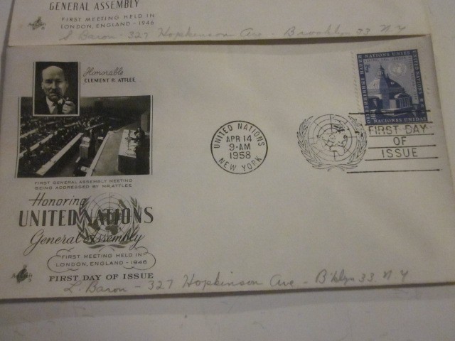 2 UN FDC 1958 GENERAL ASSEMBLY Scott #61-62 ART CRAFT CACHETS