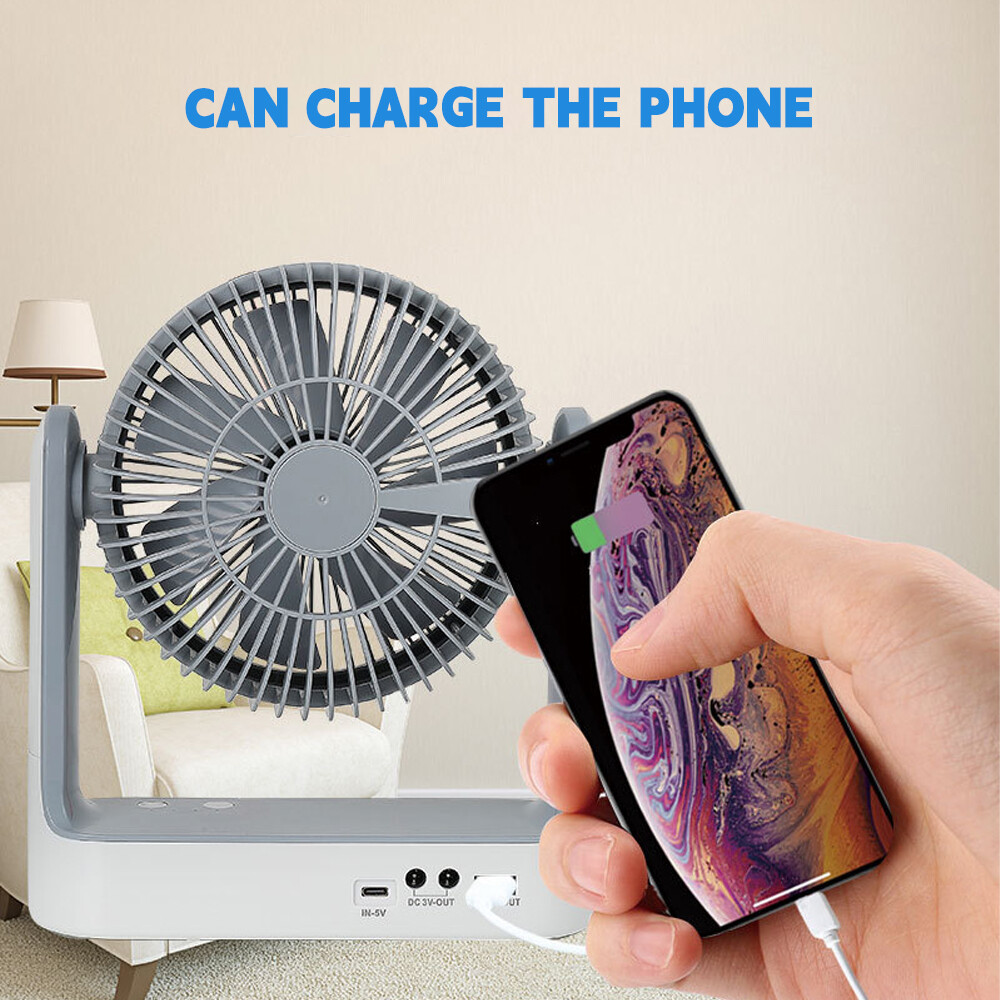 4in1 Solar Panel Powered Charging Table Fan with Light Rechargeable with 2 Bulbs