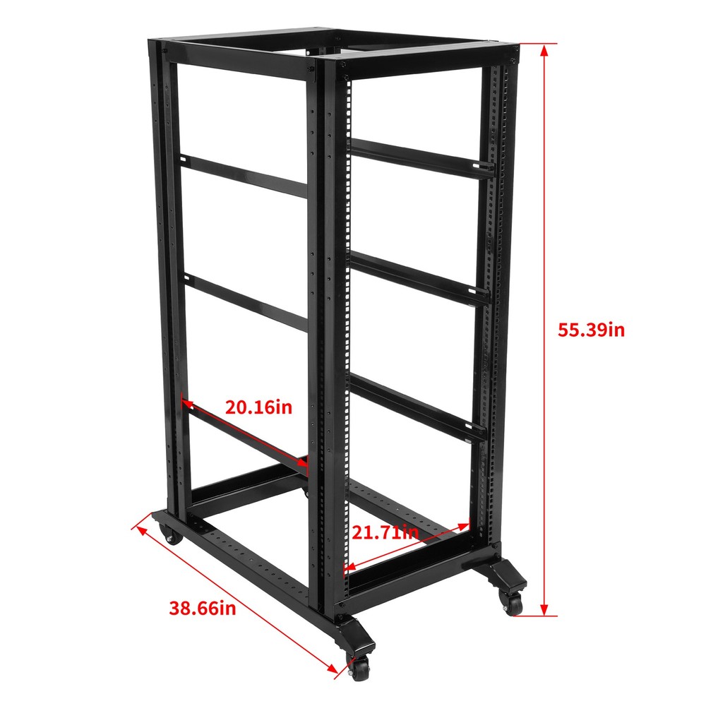 27U 4 Post Open Frame Server Rack Network 22" Adjustable Depth W/ Casters