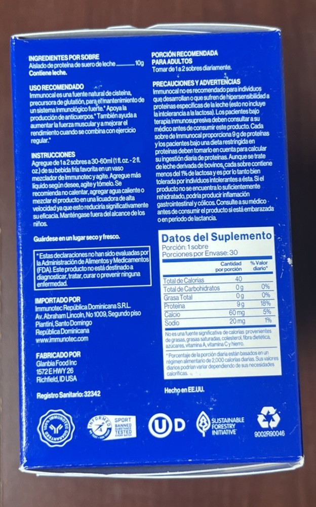 Immunocal Classic Blue Regular Glutathione Precursor 30 Pouches EXP 2028