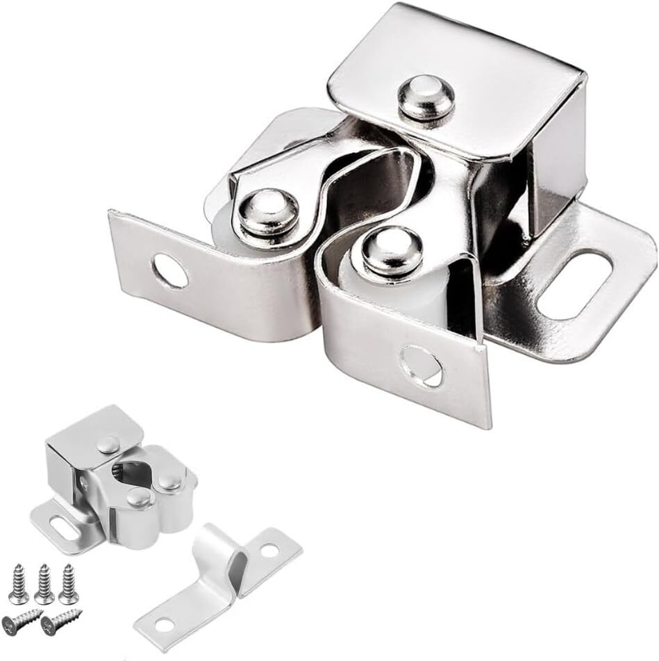 24 Pack Cabinet Latch - Double Roller Catch Hardware for Cupboard Closet Kitchen