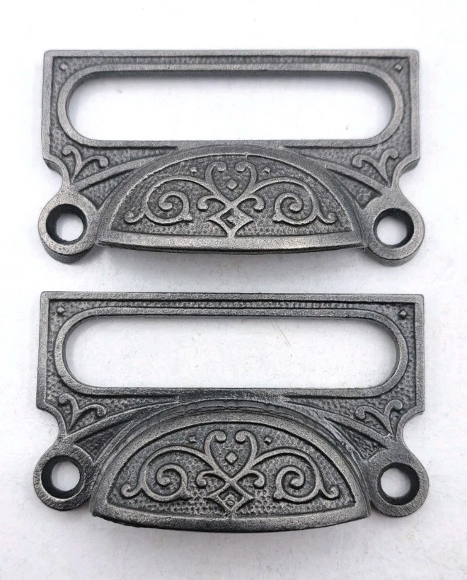 Antique Bin Pulls Drawer Apothecary Handles Vintage Cast Iron Hardware Pair