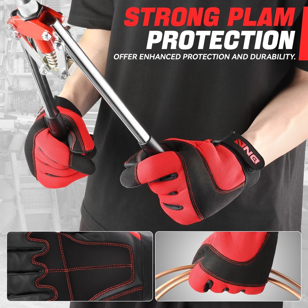 [2 Pair]Multi-Purpose Construction Gardening Utility Mechanic Work Gloves Red
