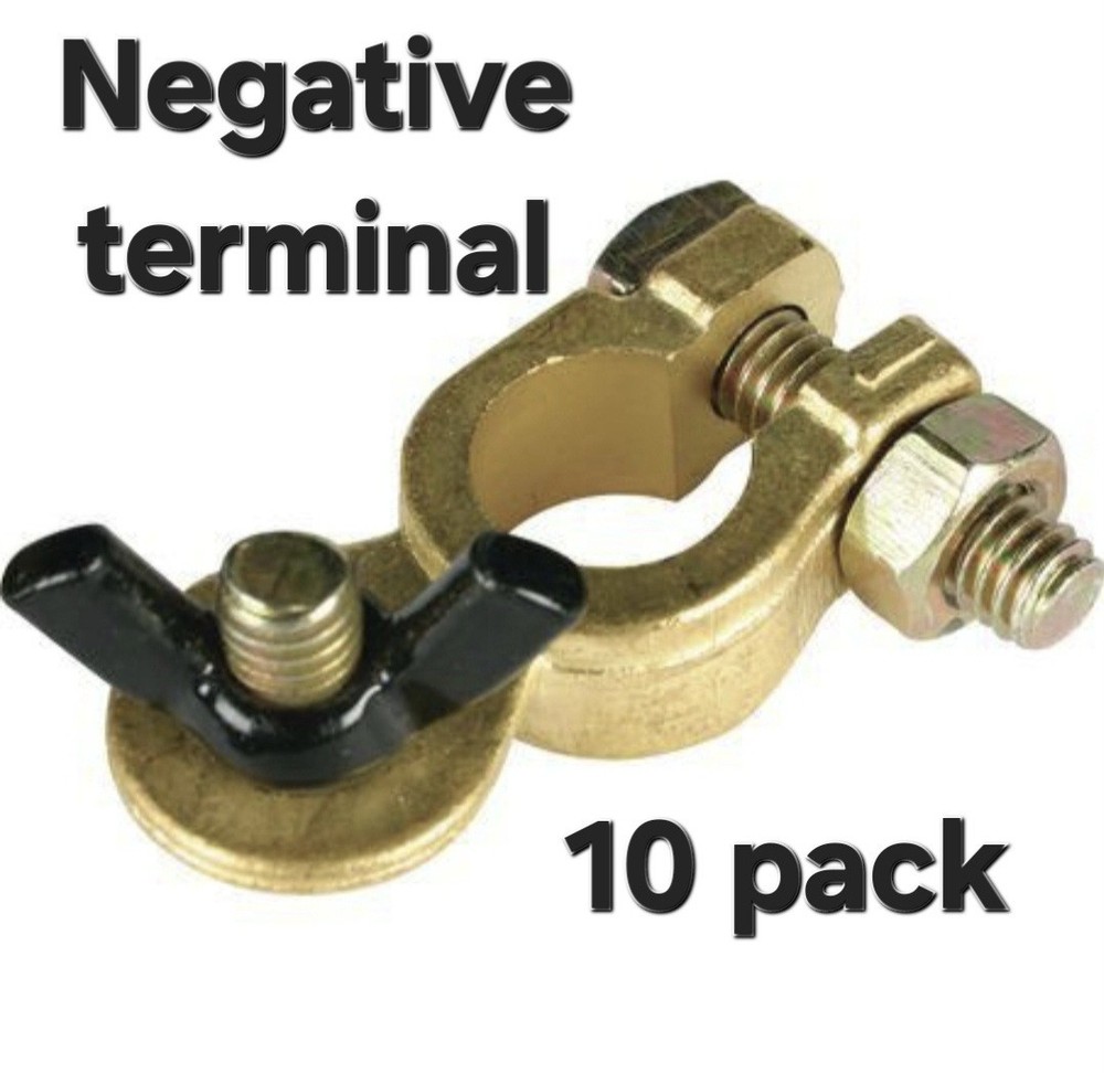 Battery Terminal Negative Solid Brass With Wing Nut - 10 Pack