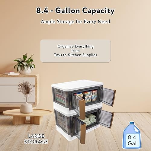 Quik Box 8.5 Gallon Stackable Storage Bins with Doors, Collapsible Organizer