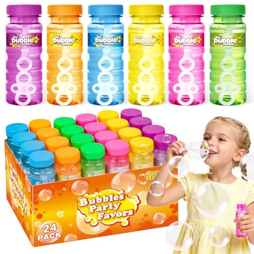 24 PCS Bubble Bottles with Wand Assortment for Kids,Bubble Solution 24 Pack