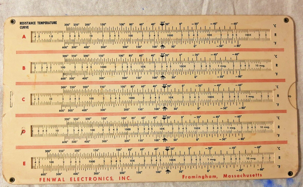 Fenwal Electronics Thermistor Data & Curve Computer Slide Rule 1959 VTG Science