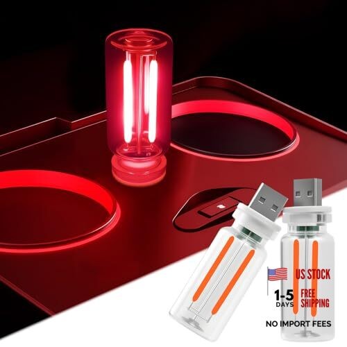 2 PCS Car USB Night Light Bulb, Touch Dimmable Car Interior Ambient red