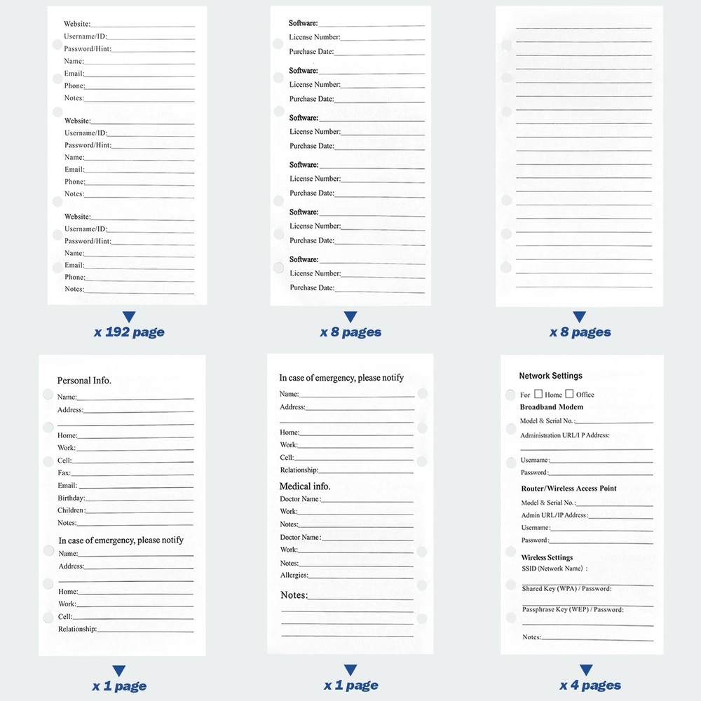 A6 Password Book Refills - 576 Entires Refill Pages With Tab