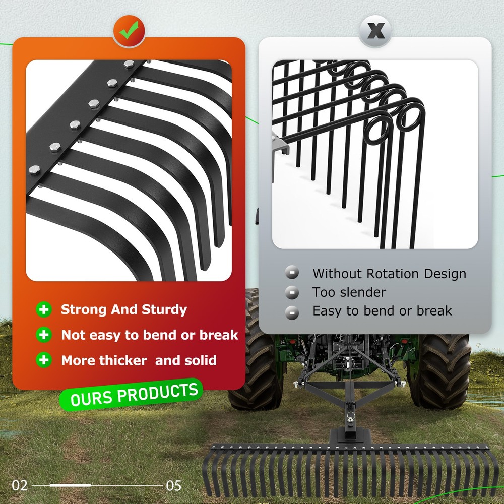 3 Point 60" Landscape Rake For Cat 1 Tractor Hookup Compact Tractors Loader