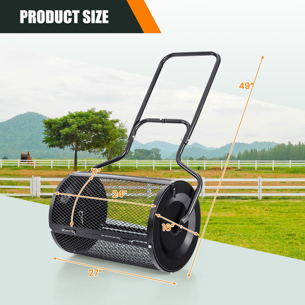 24" Peat Moss Spreader Compost Spreader w/ Upgrade Side Latches & U-shape Handle
