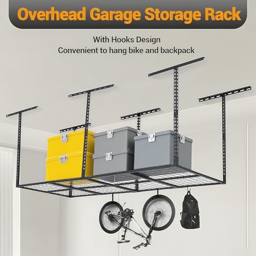 3x8 ft Heavy Duty Overhead Garage Storage Rack, Adjustable Ceiling Storage