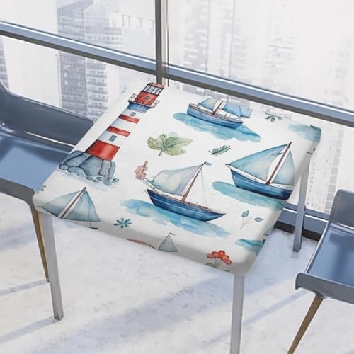 Fitted Square Table Cover with 34" x 34" (Square) Nautical Sailing Lighthouse