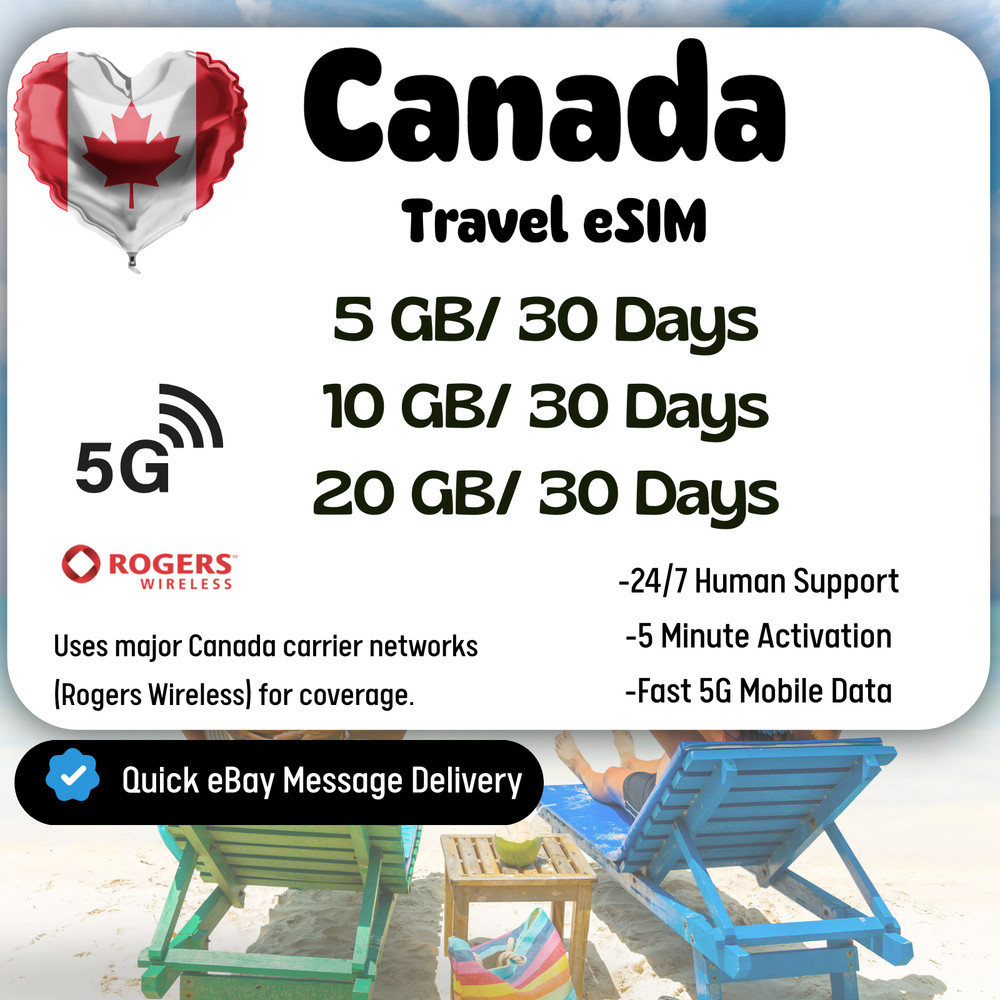 [eSIM]Canada Travel SIM,5-20GB, 30 Days,Same day Delivery,Easy Setup,QR Code