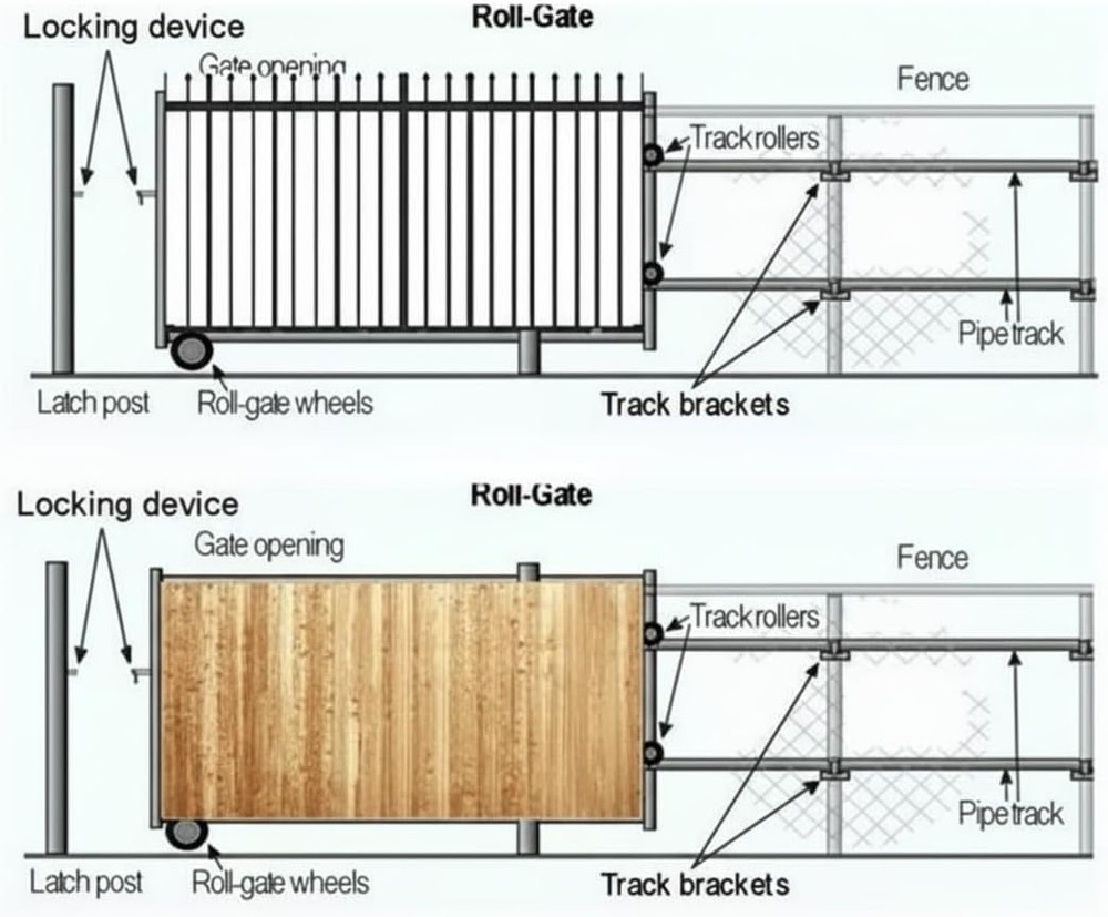 Heavy Duty Rolling Gate Hardware Kit with Double Wheel Carrier & Track Rollers