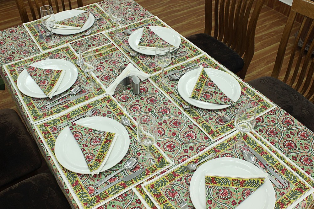Block Printed Tablecloth, Boho Cotton Table Cover, Dinning & Kitchen Tablecloths